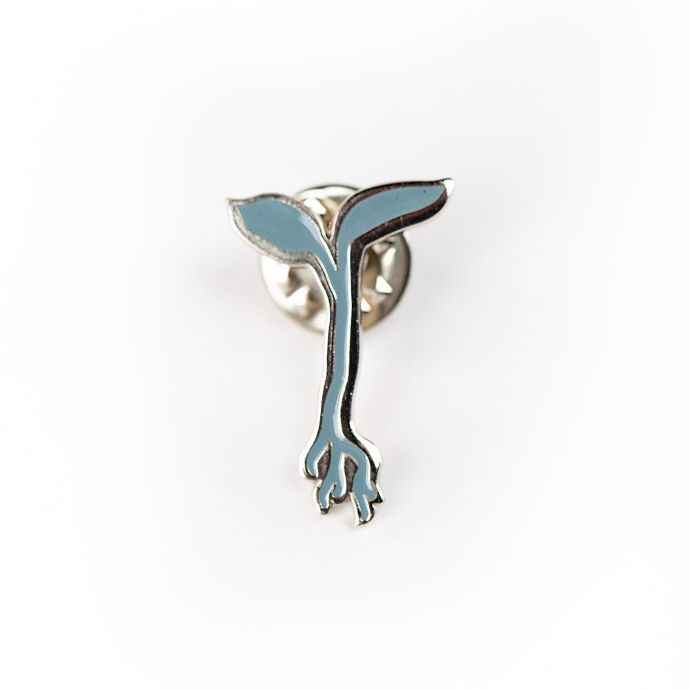 Blue sprout pin with silver enamel