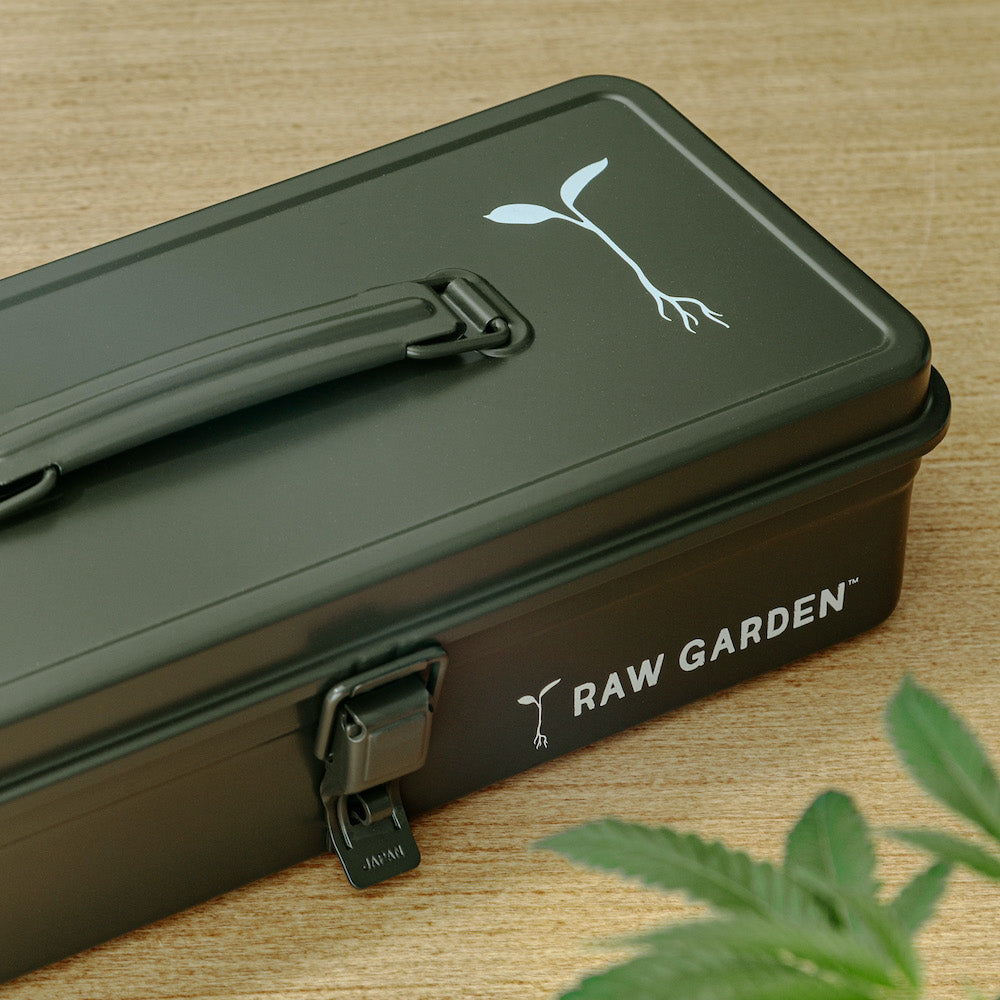 Close up of Raw Garden Tool Box