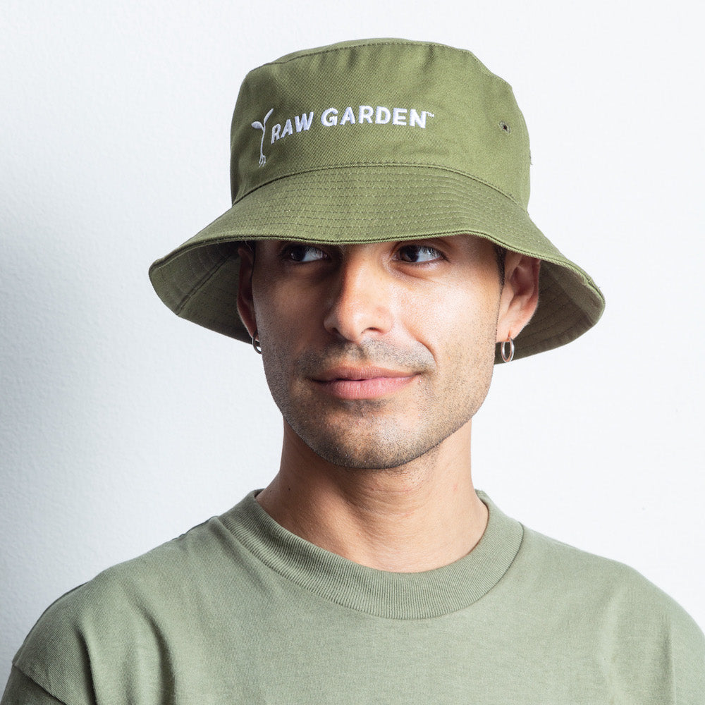 Man wearing Raw Garden bucket hat 